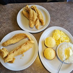 Catfish, eggs, grits, and corn muffins!!! Catfish, eggs, grits, and corn muffins!!!