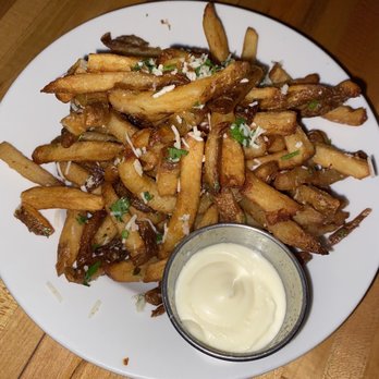 The Abbey - Parmesan truffle fries with garlic aïoli - New American Near Me - Cambridge, Massachusetts The Abbey - Parmesan truffle fries with garlic aïoli - New American Near Me - Cambridge, Massachusetts