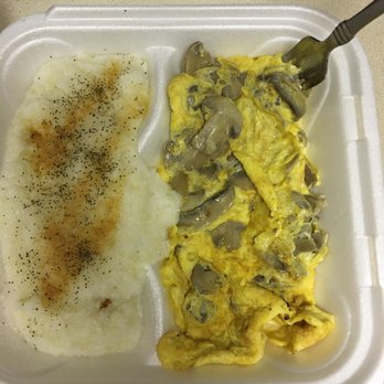 Michael's Diner - Mushroom and Cheese Omelette with grits on left that I added garlic powder and pepper to - Diners Near Me - Cleveland, Ohio