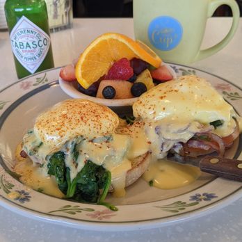 The Cup Cafe - Garden Benedict with a side of fruit - Breakfast & Brunch Near Me - Reno, Nevada The Cup Cafe - Garden Benedict with a side of fruit - Breakfast & Brunch Near Me - Reno, Nevada