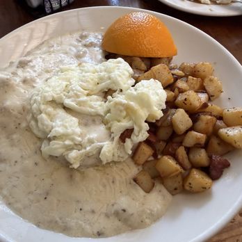 Big Sur River Inn and Restaurant - Biscuits and gravy $13 they added egg whites instead of eggs $6 by accident.  The gravy was scrumptious - Breakfast & Brunch Near Me - Big Sur, California