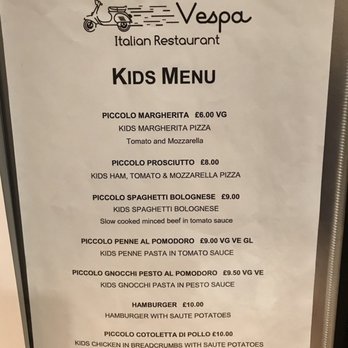 Vespa Restaurant - Kids menu - Italian Near Me - London, XGL