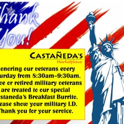 Castaneda's Marketplace - Honoring our military veterans every Saturday with a free breakfast