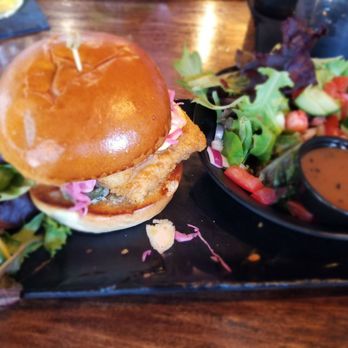 Cork and Rye - Crispy cod sandwich w/side salad - Gastropubs Near Me - Warwick, Rhode Island Cork and Rye - Crispy cod sandwich w/side salad - Gastropubs Near Me - Warwick, Rhode Island