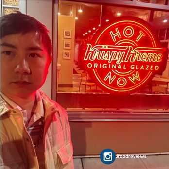 Krispy Kreme Doughnuts - Me infront with their neon sign - Donuts Near Me - Delta, British Columbia Krispy Kreme Doughnuts - Me infront with their neon sign - Donuts Near Me - Delta, British Columbia