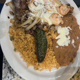 Carnitas with rice, beans, and jalapeño
