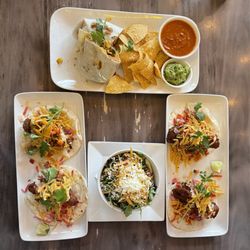 Cafe Mexico - Taco Cabox2 with side salad, Vegetarian Burrito