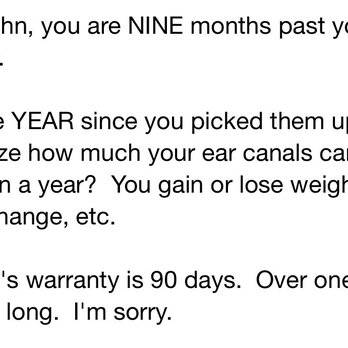 Professional Audiology - Response from Professional Audiology when I asked that they provide new molds for my earplugs. - Audiologist Near Me - Portsmouth, New Hampshire Professional Audiology - Response from Professional Audiology when I asked that they provide new molds for my earplugs. - Audiologist Near Me - Portsmouth, New Hampshire