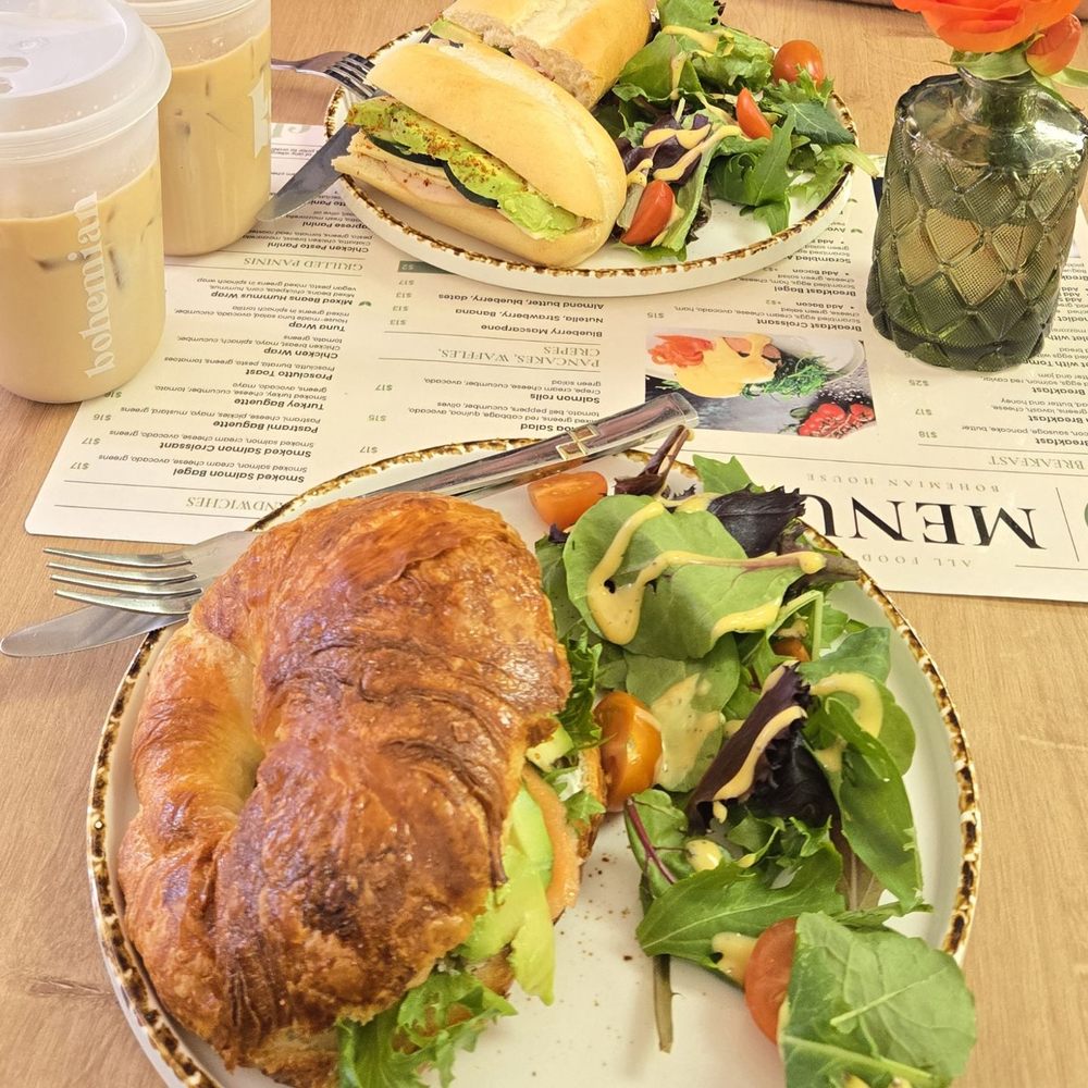 Spanish Latte, Smoked Salmon Croissant, and Turkey Baguette Spanish Latte, Smoked Salmon Croissant, and Turkey Baguette