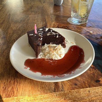 The Beach House - Gluten free birthday brownie , so yummy. - Asian Fusion Near Me - Koloa, Hawaii