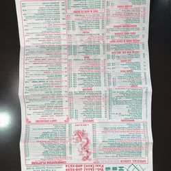 Number 1 Chinese Restaurant - Menu as of September 2017