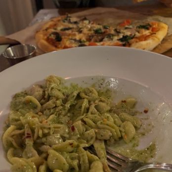 Mizza - Chicken Pesto Chicken Pasta Pizza Pancetta and Smoked Chicken Pizza with mushroom - Italian Near Me - Santa Barbara, California Mizza - Chicken Pesto Chicken Pasta Pizza Pancetta and Smoked Chicken Pizza with mushroom - Italian Near Me - Santa Barbara, California