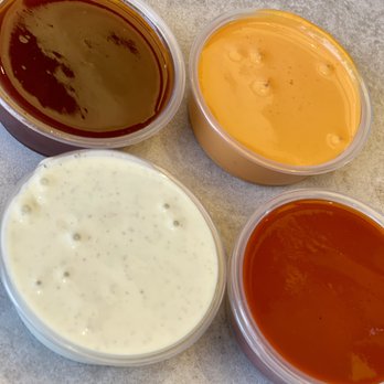 The Crack Shack - 4 of the many sauce options! - New American Near Me - Encinitas, California