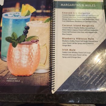 Bennigan's - Menu - The menu lists margaritas and mules such as Blueberry Hibiscus Mule, Irish Mule, and Emerald Isle Margarita, with ingredients and descriptions. - American Near Me - Borger, Texas