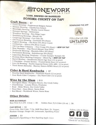 Menu photo 7 Stonework Pizza & Tap Petaluma, CA Menu photo 7 Stonework Pizza & Tap Petaluma, CA
