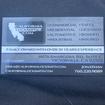 California Locksmith - Business card for this location - Keys & Locksmiths Near Me - Victorville, California California Locksmith - Business card for this location - Keys & Locksmiths Near Me - Victorville, California