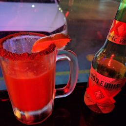 Michelada with dos equis.