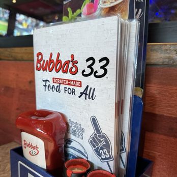 Bubba's 33 - The menu at the table. - Pizza Near Me - Wichita, Kansas