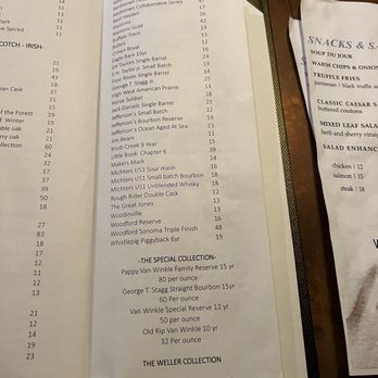 Whiteface Lodge - The bourbon list with prices! Pappy Van Winkle!! - Resorts Near Me - Lake Placid, New York