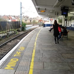 Willesden Junction - Stratford-bound platform on the upper station (North London Line). Note the classic 'Mind the Gap' warning on the platform!