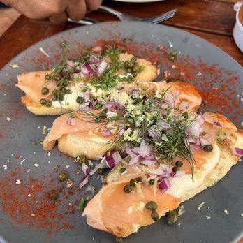 Tapas del Lago - Salmon Toasts - Tapas/Small Plates Near Me - Highwood, Illinois Tapas del Lago - Salmon Toasts - Tapas/Small Plates Near Me - Highwood, Illinois