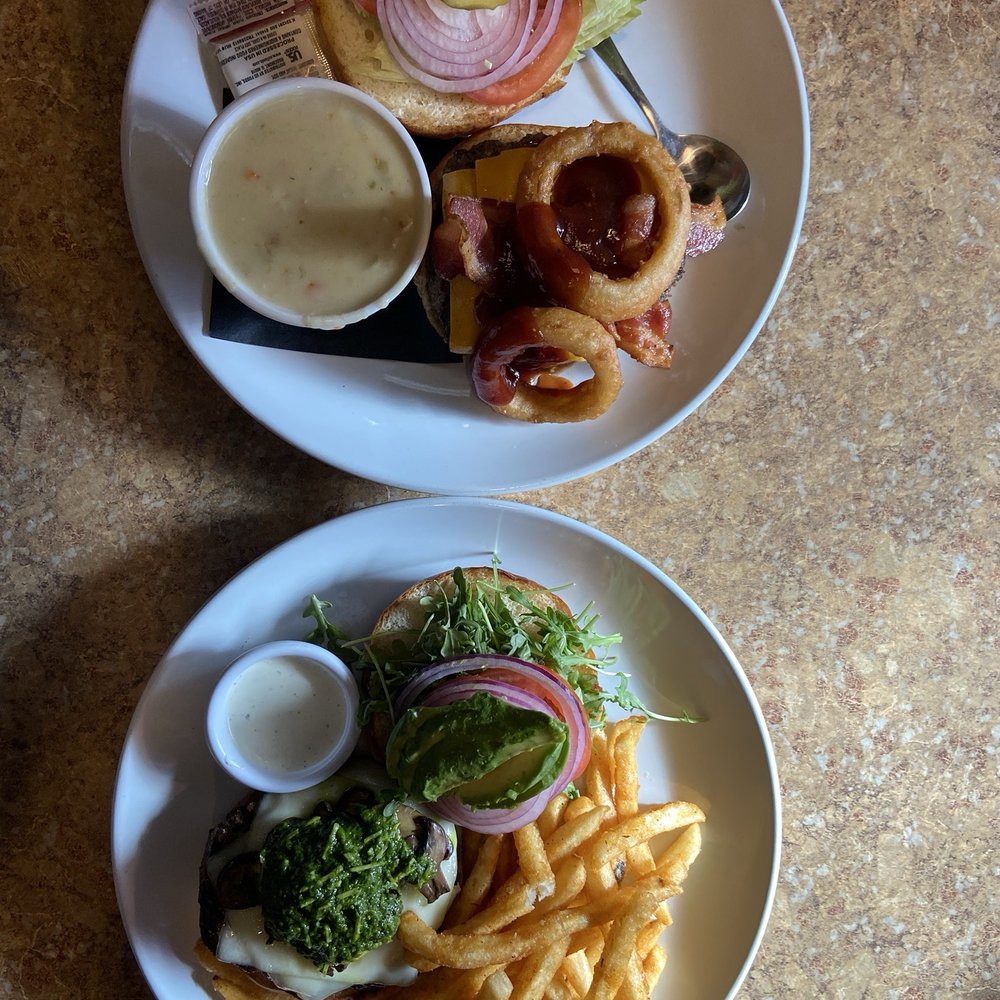 Western burger and California burger with fries