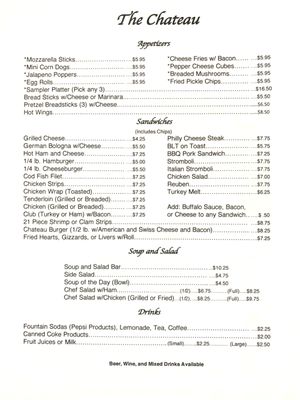 Menu photo 1 The Chateau Mariah Hill, IN Menu photo 1 The Chateau Mariah Hill, IN