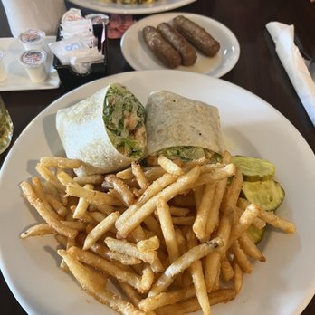 Brigantine Bistro - 9/25/22 - Turkey Bacon Omelette, Home Fries, Turkey Sausage, Grilled  Chicken Wrap, Pickles, and French Fries - New American Near Me - Brigantine, New Jersey
