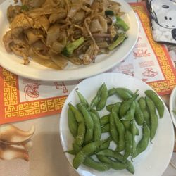 Pad thai with shrimp edamame and Pad See Ew