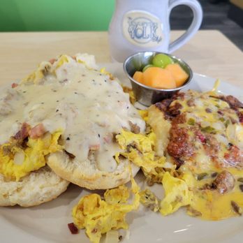 The Toasted Yolk Cafe - The Cowboy Scramble with the junkyard style hashbrown casserole. - Breakfast & Brunch Near Me - Elizabethtown, Kentucky The Toasted Yolk Cafe - The Cowboy Scramble with the junkyard style hashbrown casserole. - Breakfast & Brunch Near Me - Elizabethtown, Kentucky