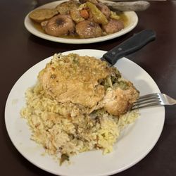 Coach House Restaurant - Broccoli stuffed chicken over rice and Greek Chicken with potatoes