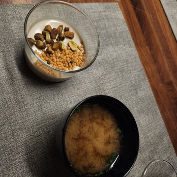 Sushi Hon - Miso soup and panna cotta dessert - Japanese Near Me - San Francisco, California