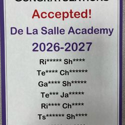 Reading Town Sunnyside - Accepted! De La Salle Academy. Congratulations to all of you.