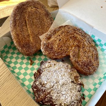 Two Seven Two - Top to bottom: Palmier (cinnamon sugar + other stuff), Palmier (Earl Grey + orange zest), twice-baked croissant (pecan + oat) - Bakeries Near Me - Cincinnati, Ohio