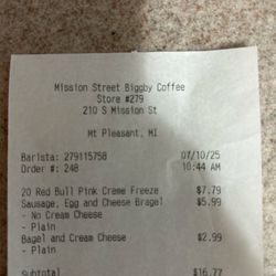 BIGGBY COFFEE - Receipt from my order