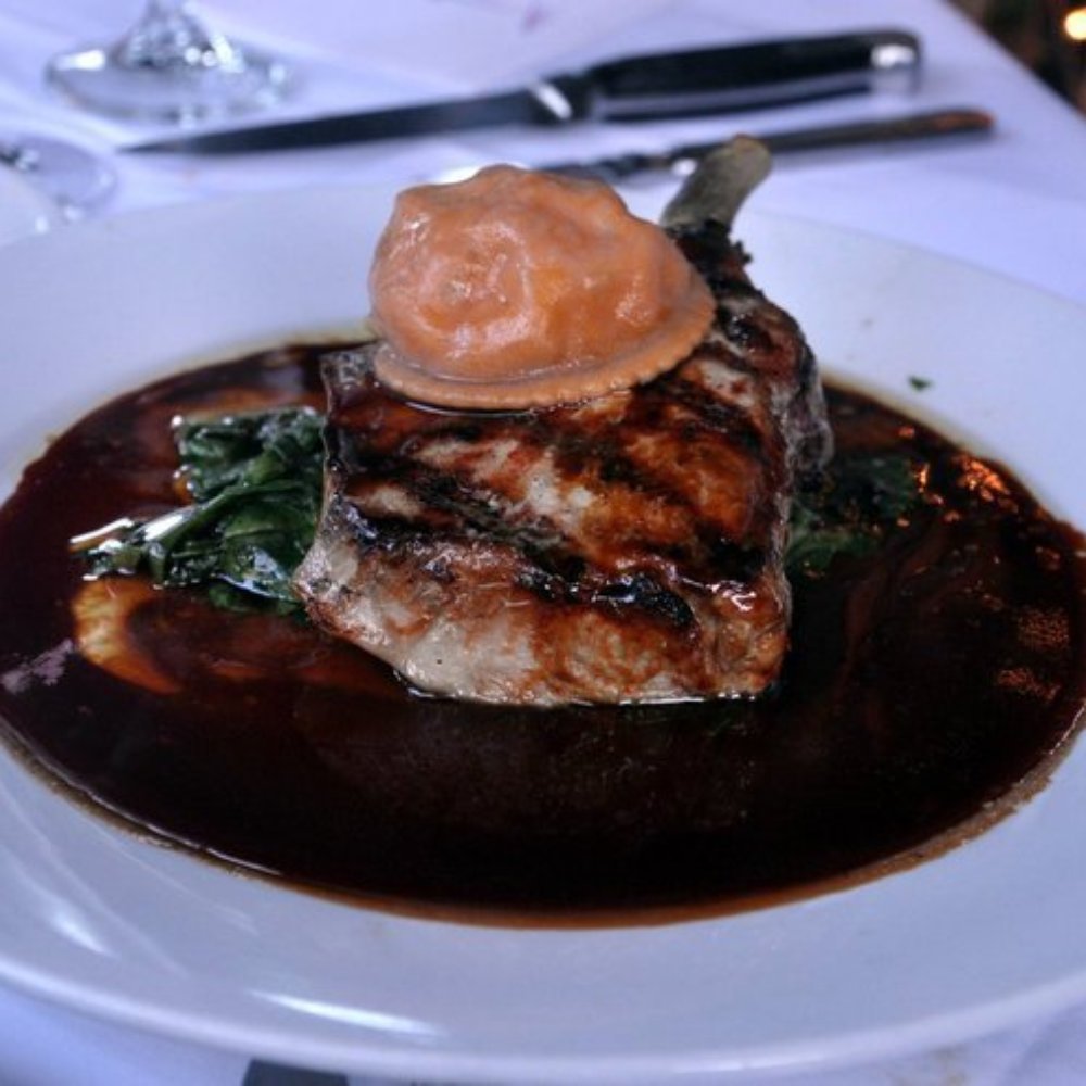 Bistro 45 - Roasted Double Cut Prairie Fresh Pork Chop (tasty and tender) - New American Near Me - Pasadena, California Bistro 45 - Roasted Double Cut Prairie Fresh Pork Chop (tasty and tender) - New American Near Me - Pasadena, California
