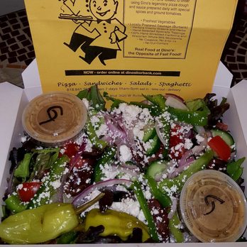 Dino's Pizza - Greek Salad Large $11.59 (09/20/20). @DinosPizzaBurbank #Burbank #ItalianFood #Pizza #VegetarianFood #FoodPorn - Pizza Near Me - Burbank, California