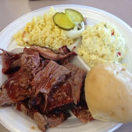Brisket Plate Lunch w/ "Cajun Rice" and Potato salad...