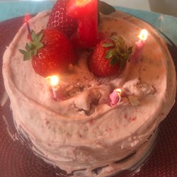 Medina Berry Farms - Strawberry birthday cake topped with a few of the strawberries all bought from Rebecca in the berry flat.