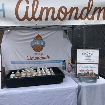 Beber Almondmilk - Almond milk food stand in corner - Farmers Market Near Me - Oakland, California