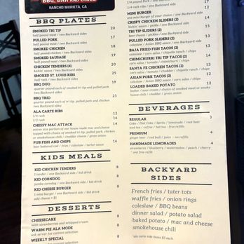 The Backyard - Menu - Barbeque Near Me - Rancho Murieta, California