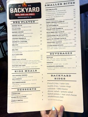Menu photo 1 The Backyard Rancho Murieta, CA
