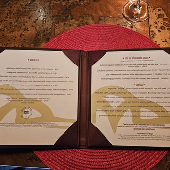 Rioja - Dinner menu - A two-page dinner menu featuring starters and entrées, with dishes like artichoke tortellini, octopus, and grilled chicken, alongside a wine list. - New American Near Me - Denver, Colorado