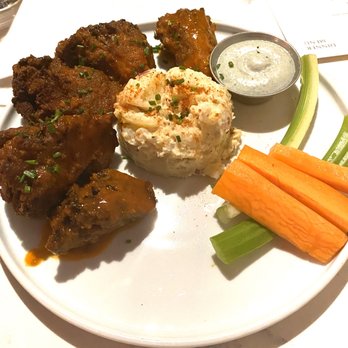 P.S. Kitchen - Buffalo Maitake Wings with potato salad, veggies, & bleu cheese - Vegetarian Near Me - New York, New York
