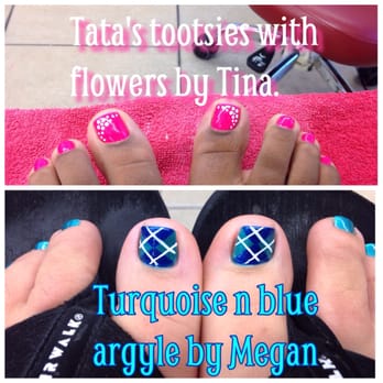 Bebe Nails - Tata's tootsies with flowers by Tina. My turquoise n blue argyle by Megan. - Nail Salons Near Me - Garden Grove, California Bebe Nails - Tata's tootsies with flowers by Tina. My turquoise n blue argyle by Megan. - Nail Salons Near Me - Garden Grove, California