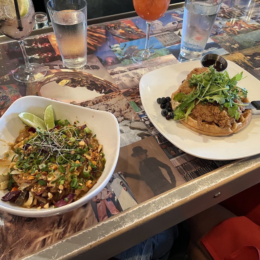 The Fiction Kitchen - N.C. Peanut Noodle Bowl and Crispy Fried Chicken and Waffles - Vegan Near Me - Raleigh, North Carolina The Fiction Kitchen - N.C. Peanut Noodle Bowl and Crispy Fried Chicken and Waffles - Vegan Near Me - Raleigh, North Carolina