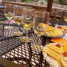 Wine tasting with cheese on the patio