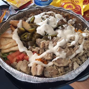 The Halal Guys - Combo plate with white sauce - Middle Eastern Near Me - Chicago, Illinois