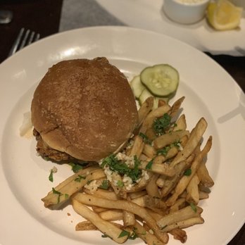 Yard House - Nashville Hot Chicken Sandwich (Featured) with garlic fries - New American Near Me - Austin, Texas