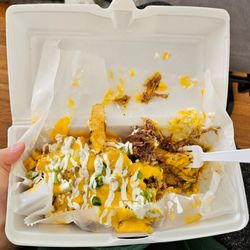 Hog Wild BBQ and Catering - Bull fries. Loaded with cheese, brisket, scallions, & topped with sour cream. Mmm!!!!!!!!!!!!!!!